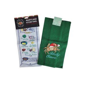 Kay Dee Christmas Kitchen Towels Lot of 2 Crab My Maryland Crab Cakes Recipe NWT